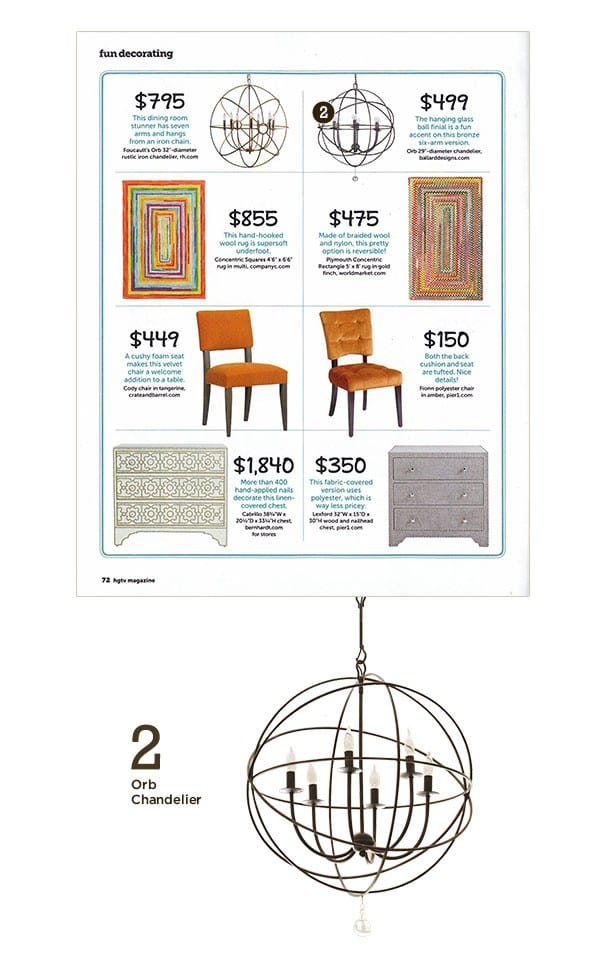 HGTV Magazine October 2013: Orb Chandelier by Ballard Designs