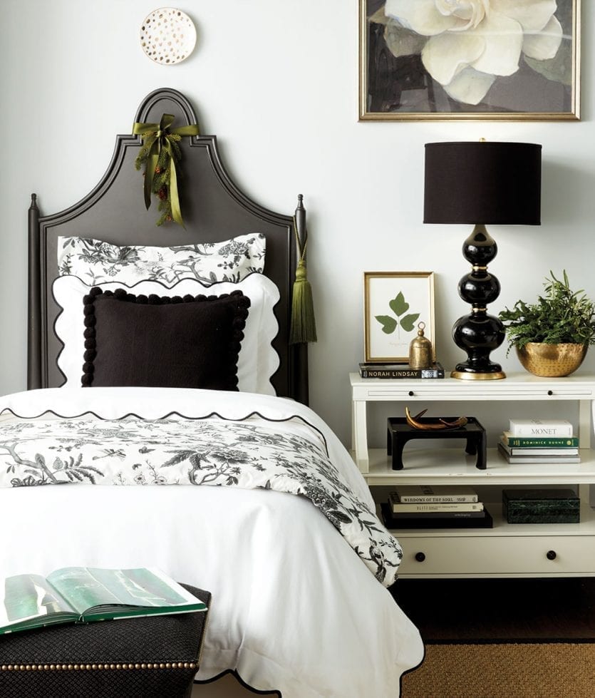 Prep your guest bedroom with linens, towels, and holiday accents