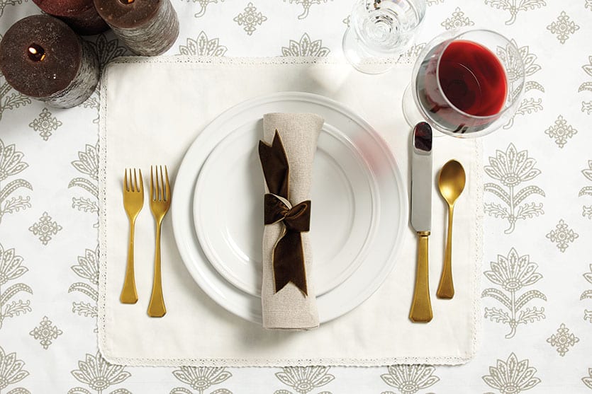 Velvet ribbon gives this place setting a little luxury