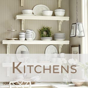 Kitchen with white open shelving