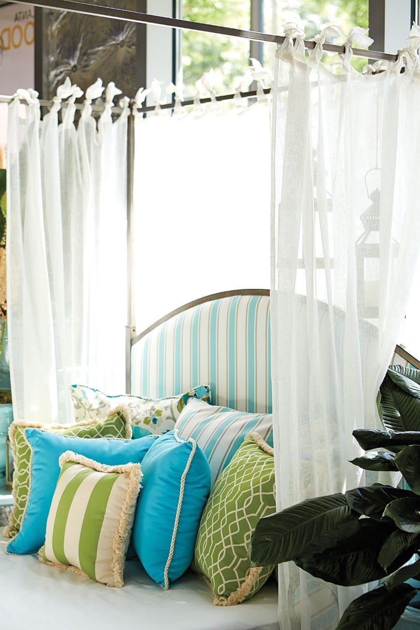 Cabana canopy beds in turquoise stripe