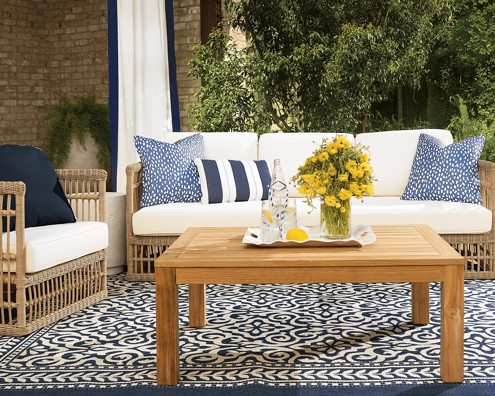 Outdoor Wood Furniture and Rug