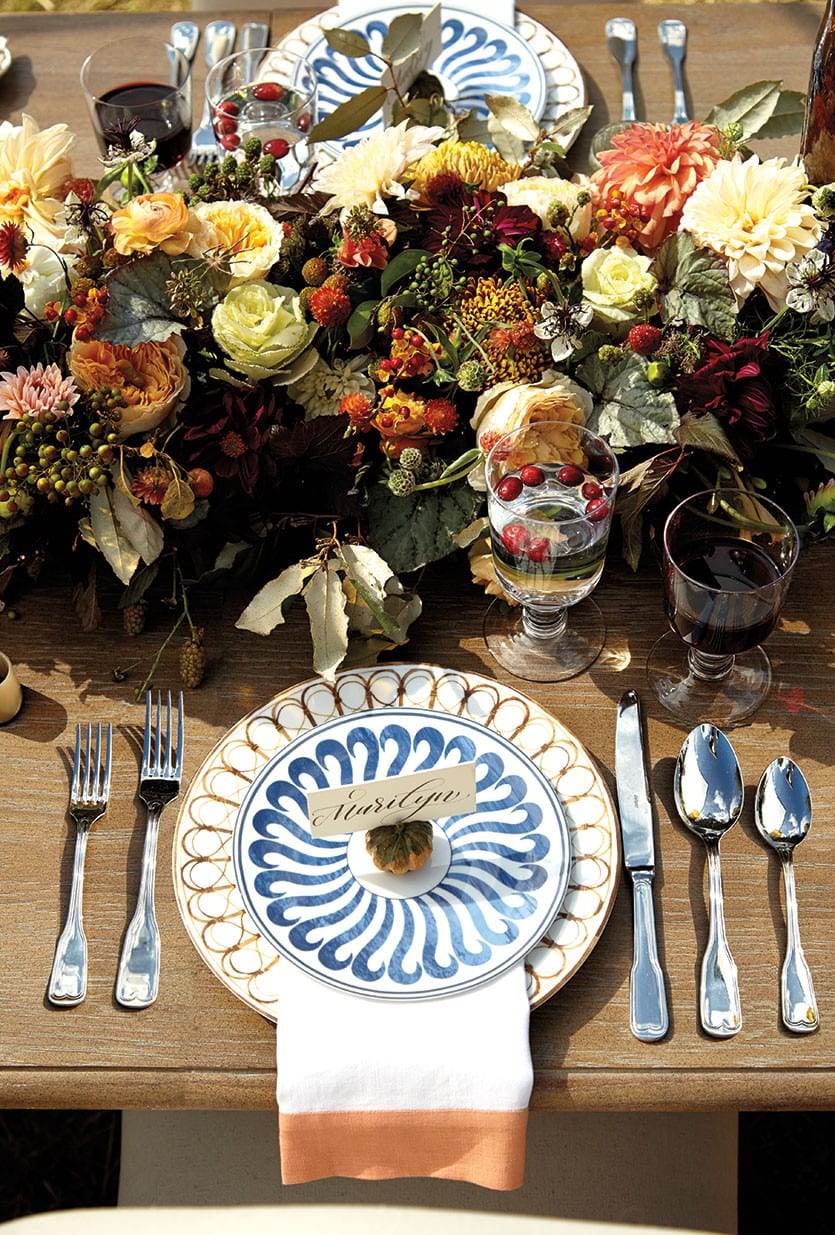 A Thanksgiving table setting designed by Mandy Kellogg Rye