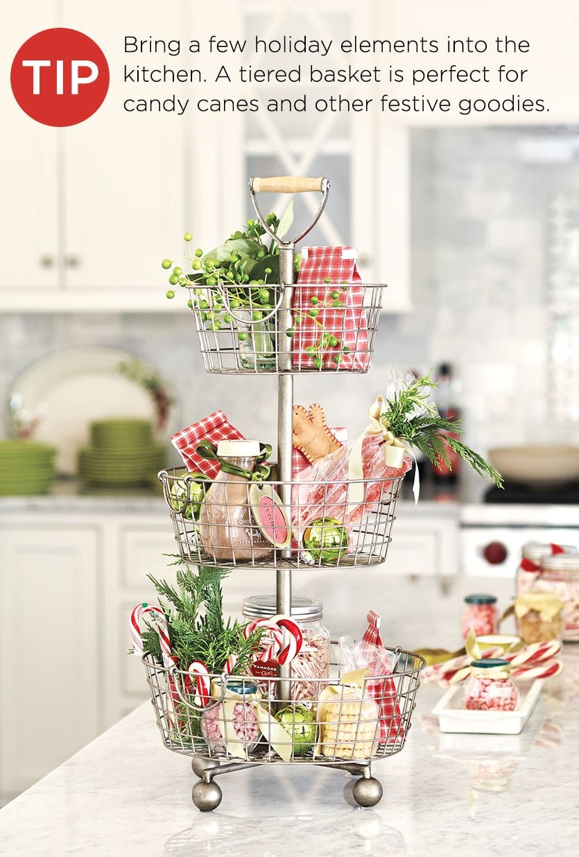 Use a tiered stand for holiday treats and accents