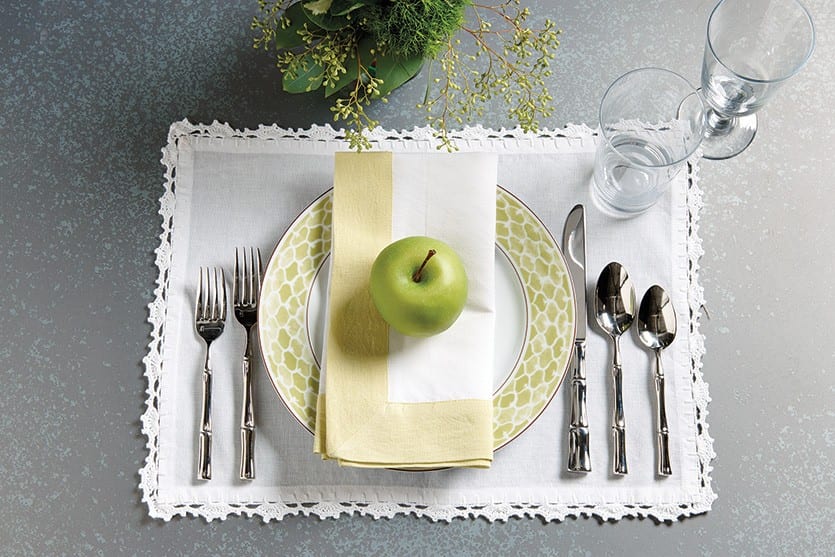 Faux apples and Bunny Williams Melange Dinnerware