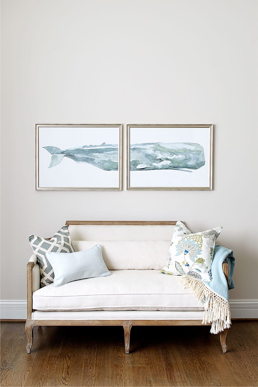 This watercolor whale painting has a relaxed, coastal feel