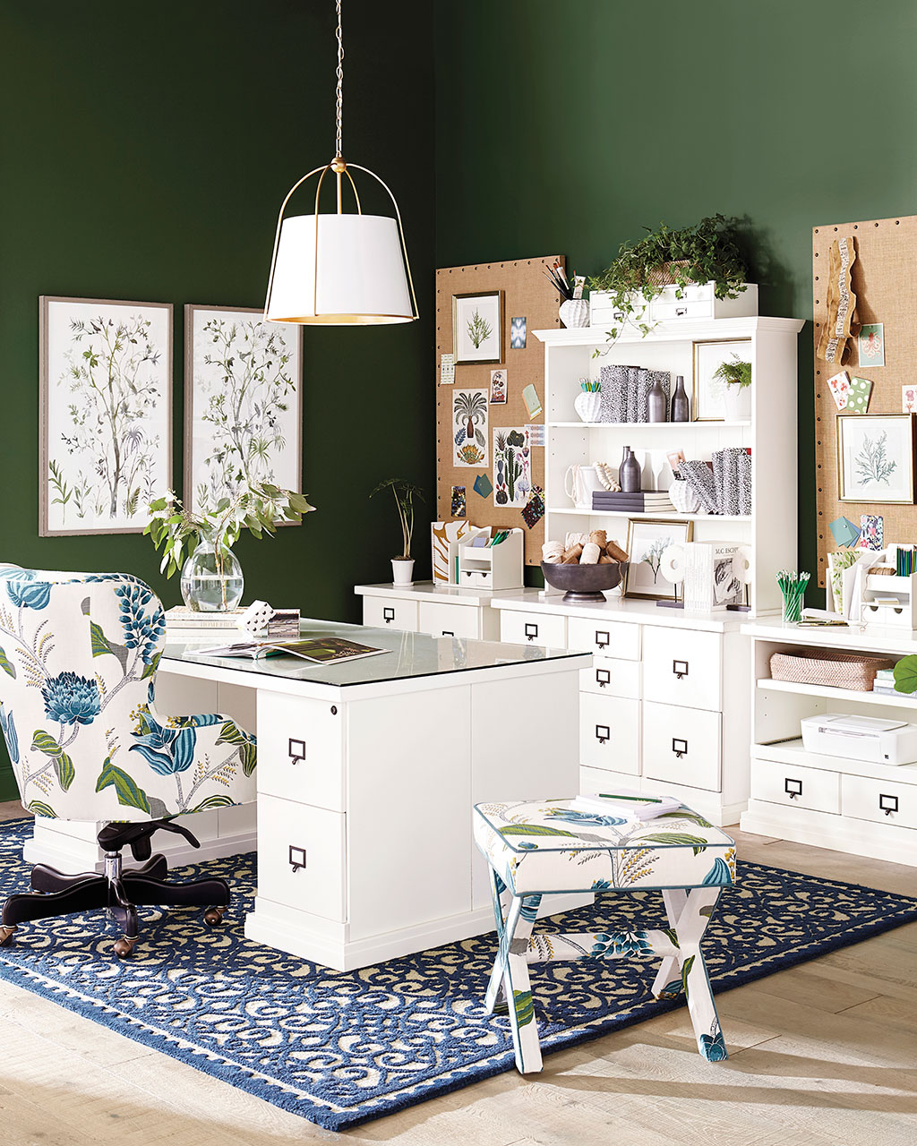 Green and blue themed home office by Ballard Designs