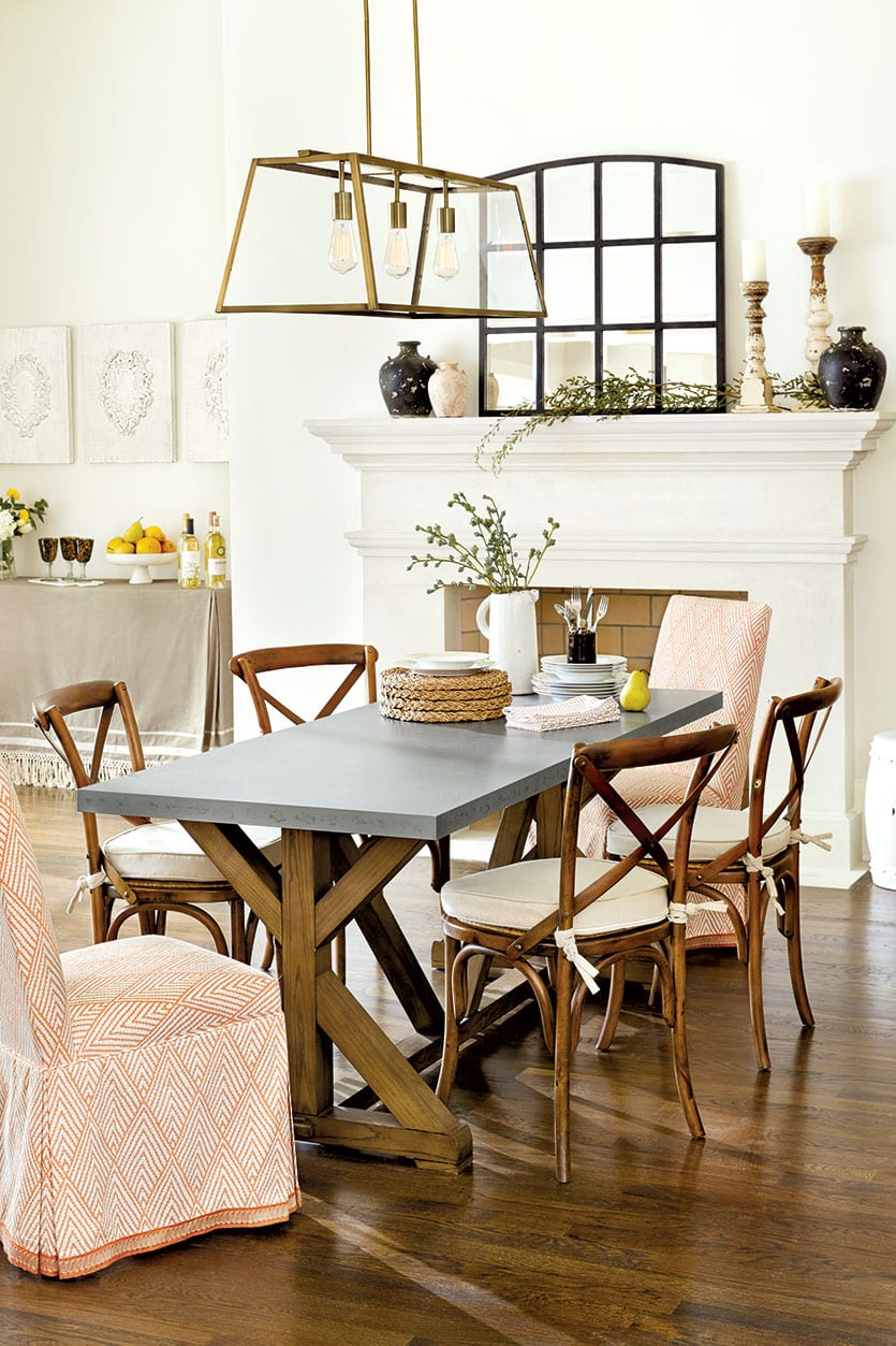 Ballard Designs tape trim program on Parsons dining chairs