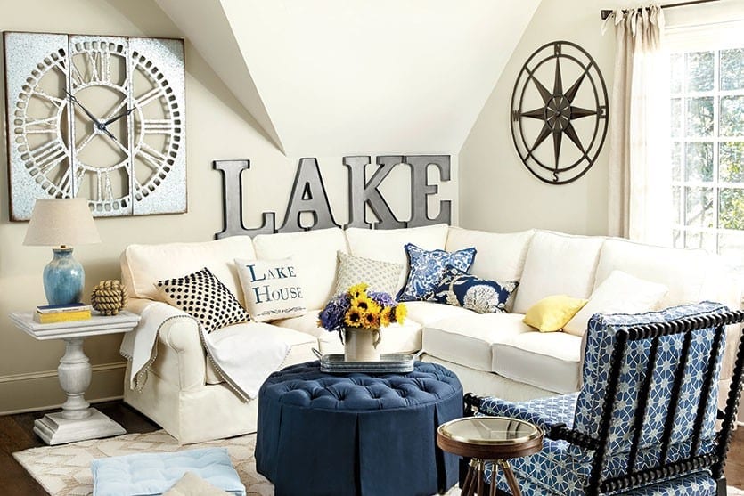 Americana inspired living room with lake house vibe