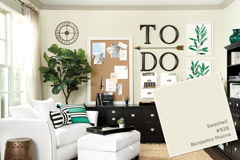 Benjamin Moore's Seashell paint color from Ballard Designs paint color in office