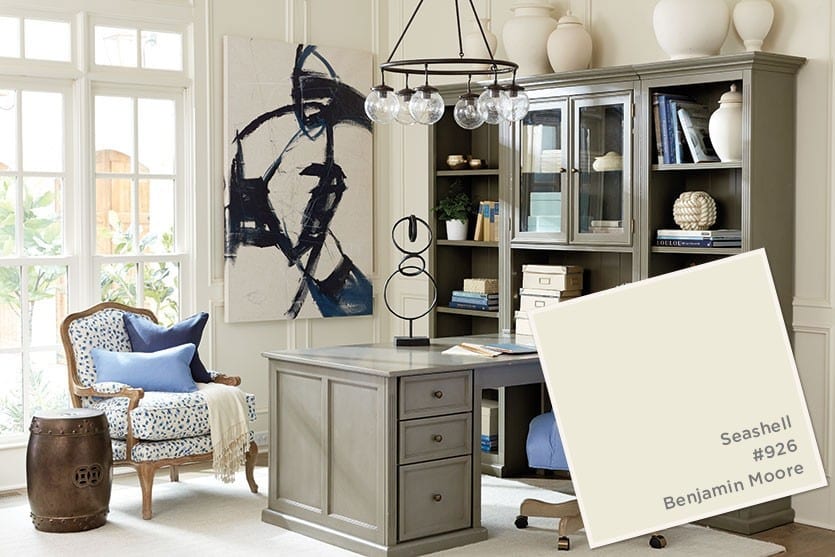 Benjamin Moore's Seashell paint color from Ballard Designs paint color in office