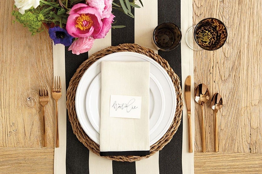 We love a stripe, but our favorite part of this table runner is the fact that it's made from Sunbrella fabric, so it's hardwearing, fade resistant, and can stand up to serious spills. Not let's get cooking!