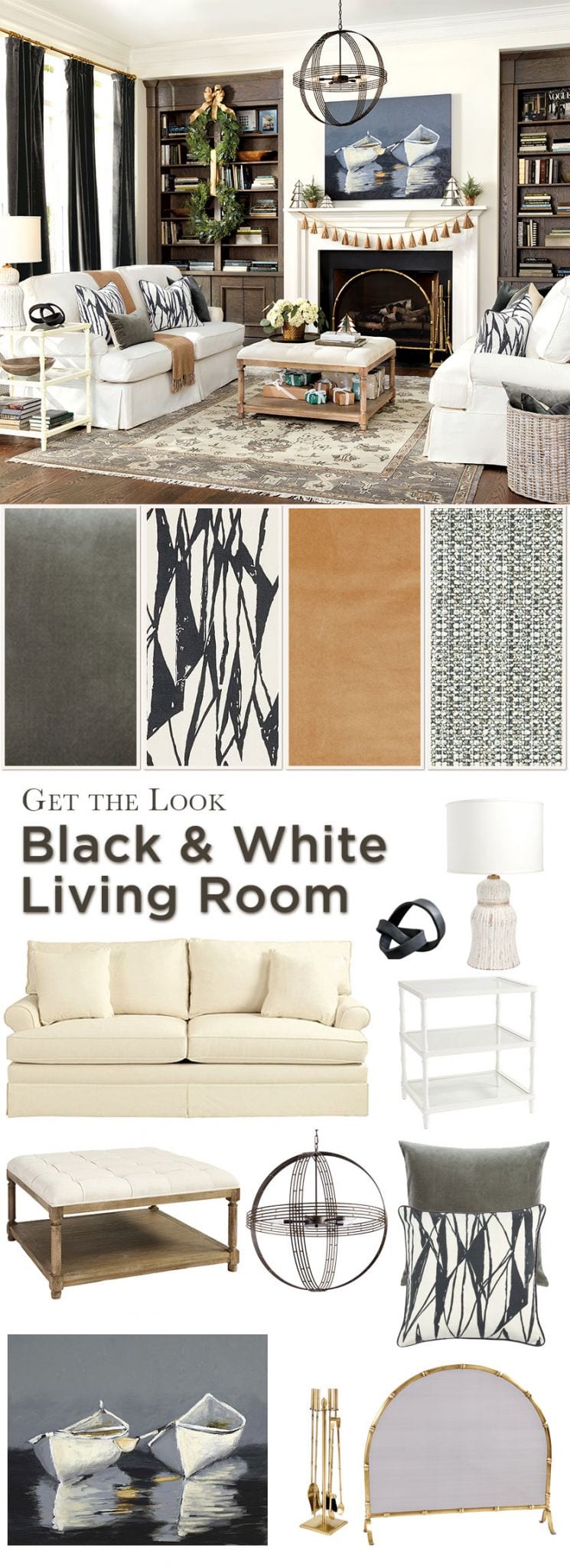 Black and white accents in a living room