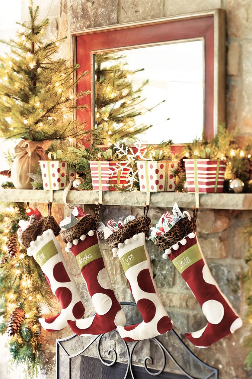 Stocking holders that look like wrapped gifts