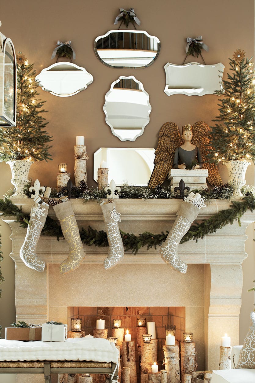 Garland two ways on this holiday mantel