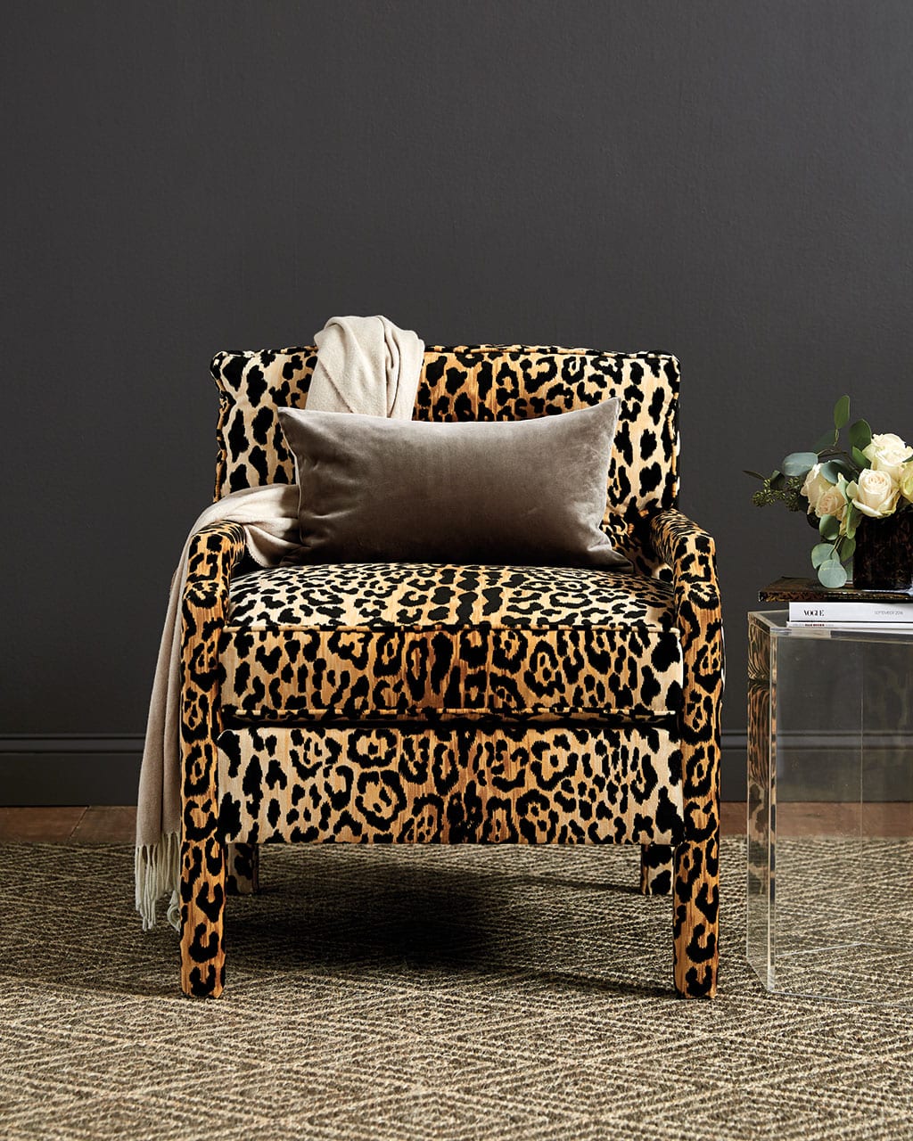 Ballard Designs exposed arm leopard print chair