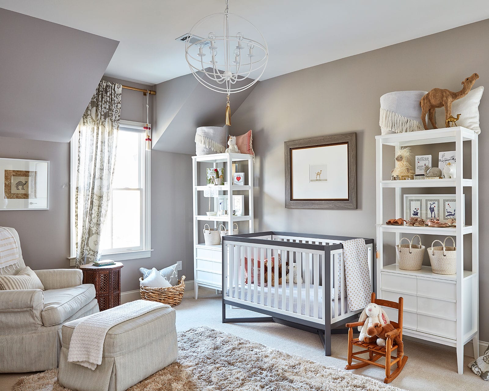 Natalie's first daughter Noura's bedroom features lots of neutrals and a camel theme