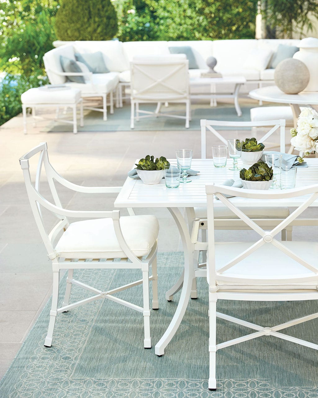 Suzanne Kasler's new white Directoire outdoor furniture collection for Ballard Designs