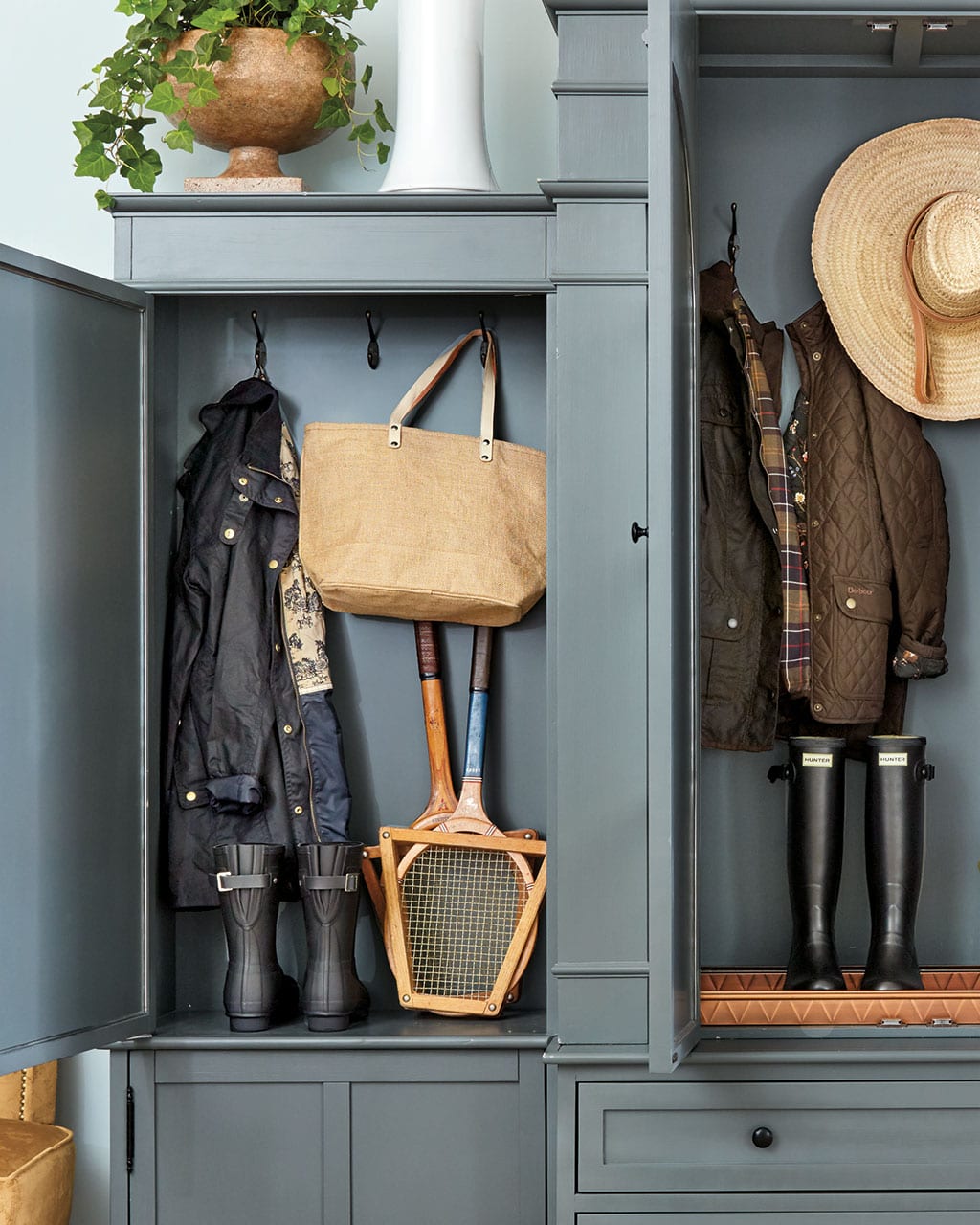 Bunny Williams' entry cabinet designed after an antique she has in her office