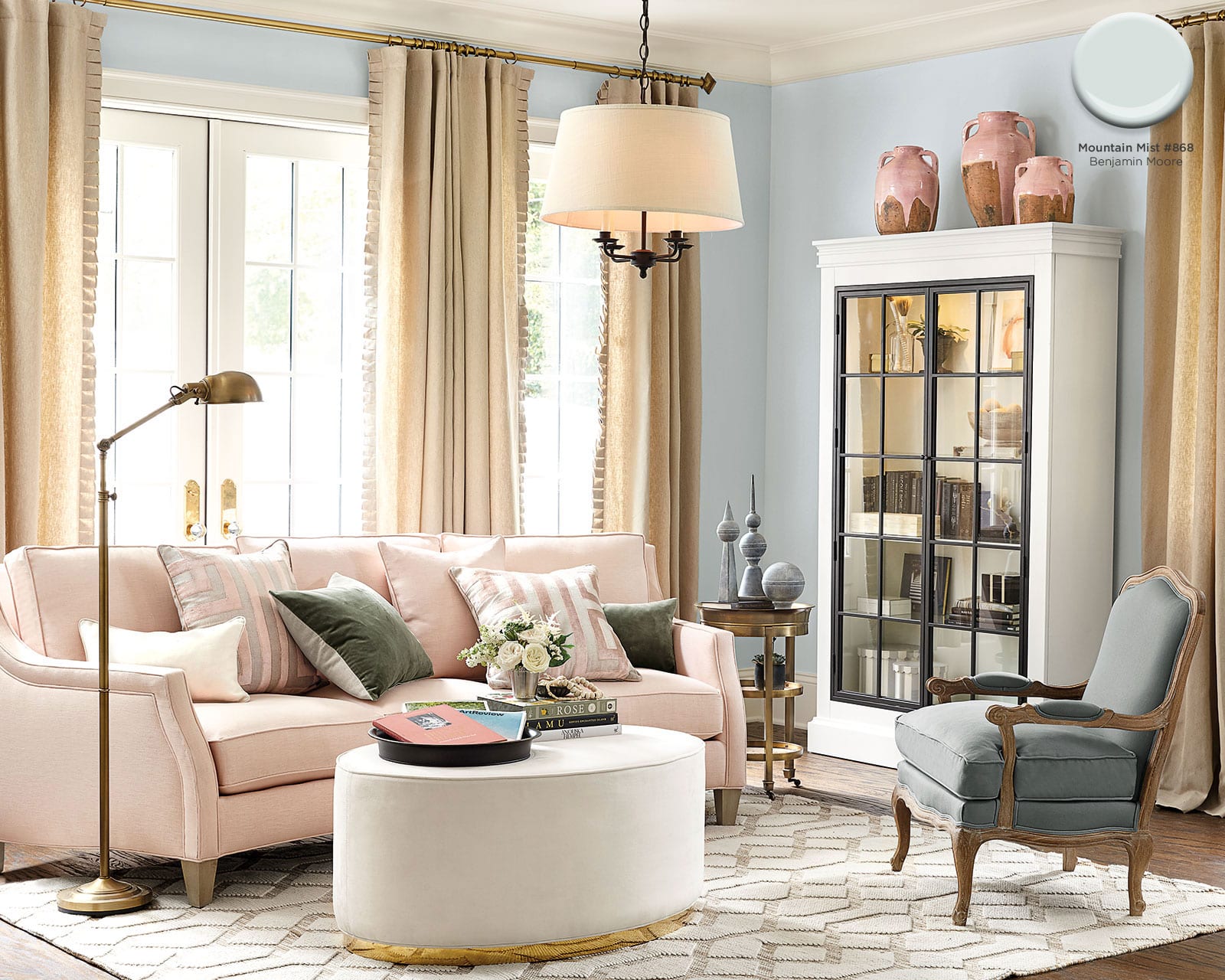 Benjamin Moore's Mountain Mist paint color in Ballard Designs catalog