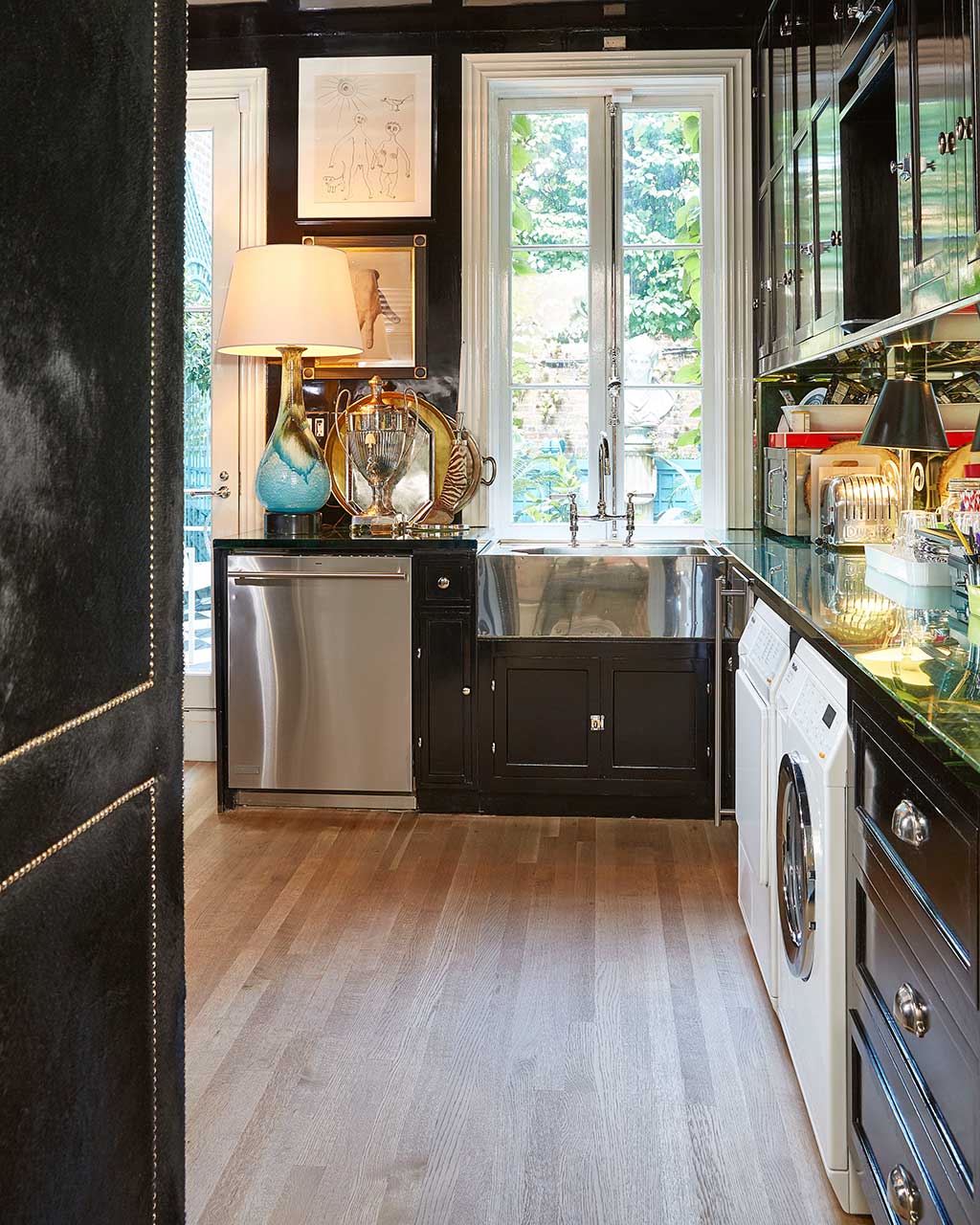 Black lacquer kitchen of Miles Redd's New York townhouse