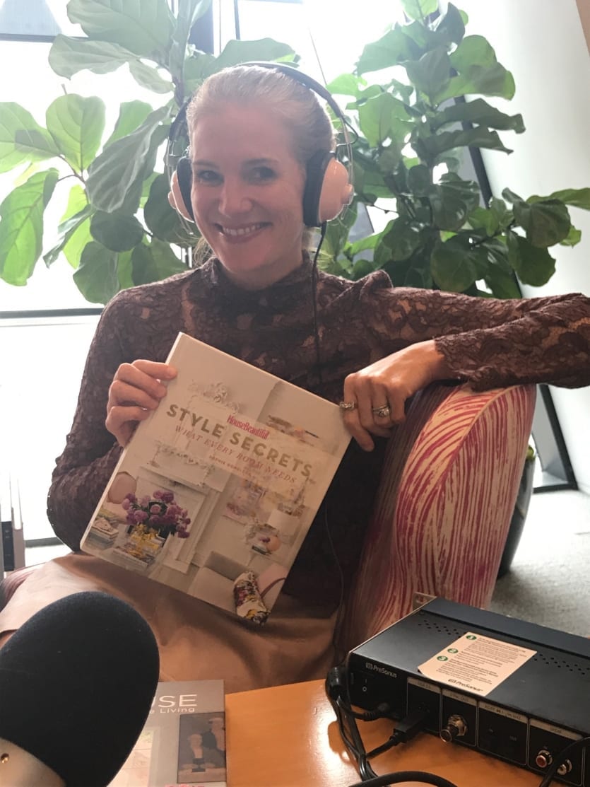 House Beautiful editor in chief Sophie Donelson records the How to Decorate podcast in her office in NYC