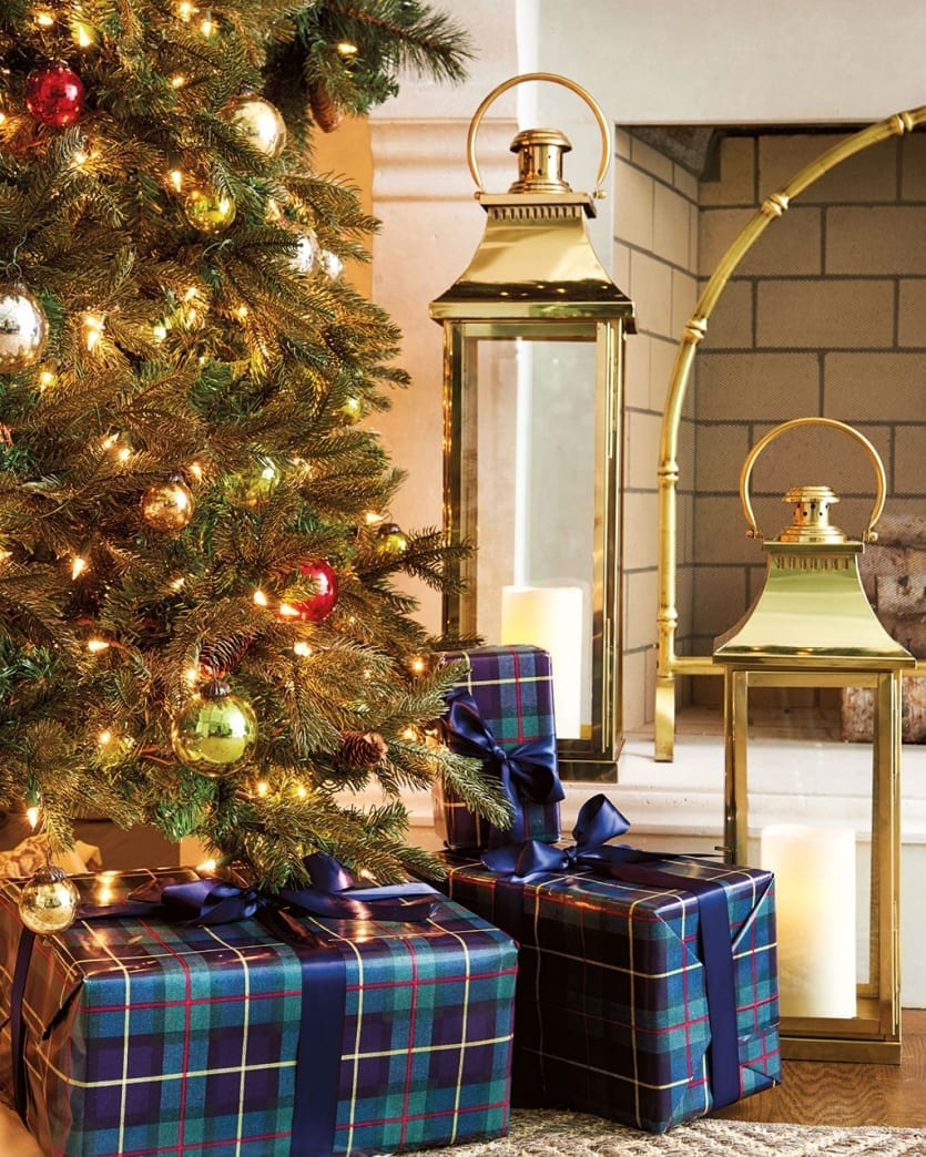 Plaid inspired holiday fireplace and mantel