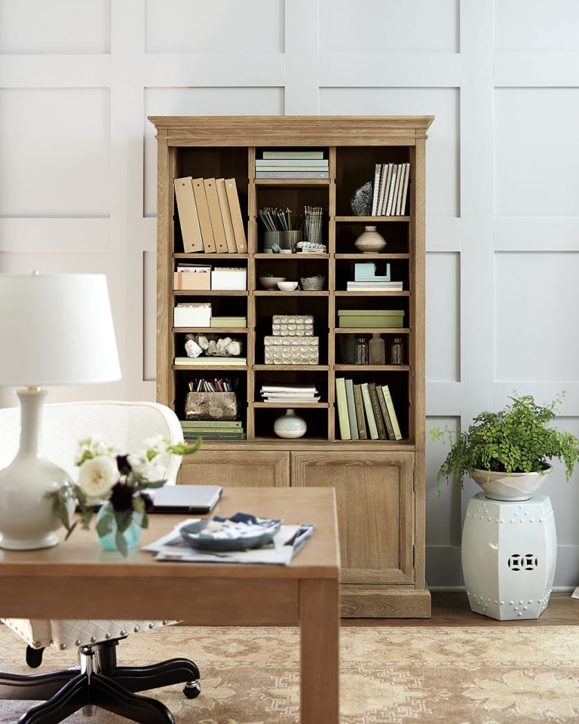 Ballard Designs Beckett cabinet shown in a home office