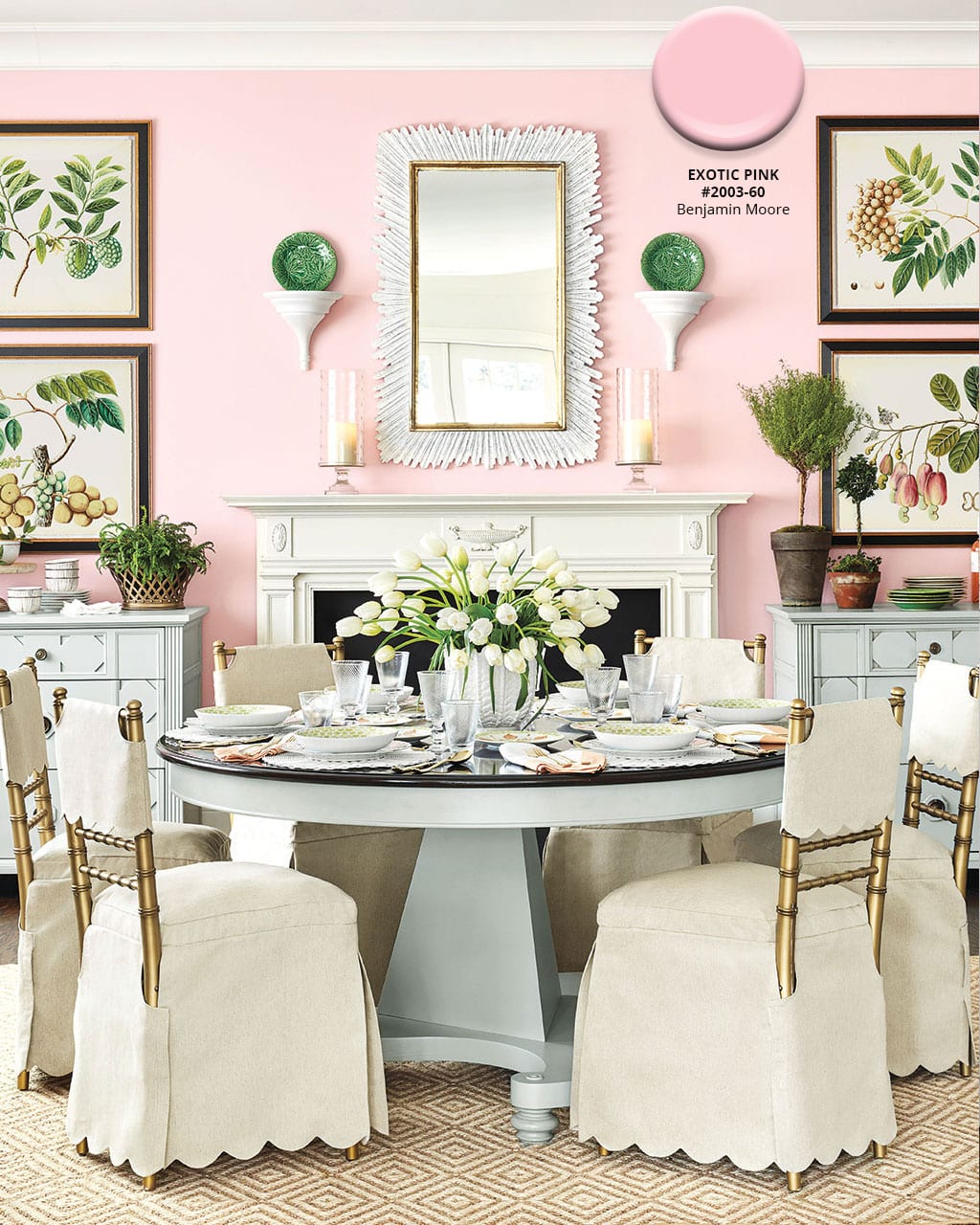 Benjamin Moore's Exotic Pink paint color in Ballard Designs catalog