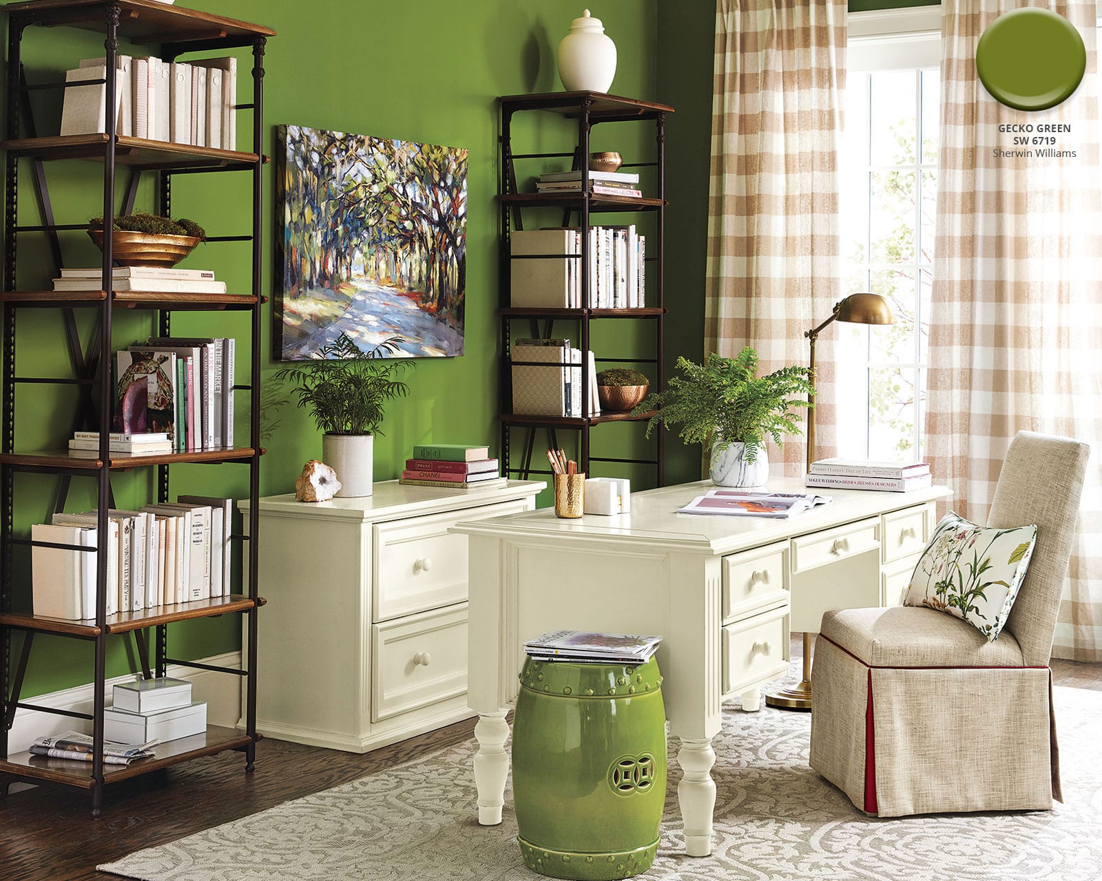 Sherwin Williams' Gecko Green paint color in Ballard Designs catalog