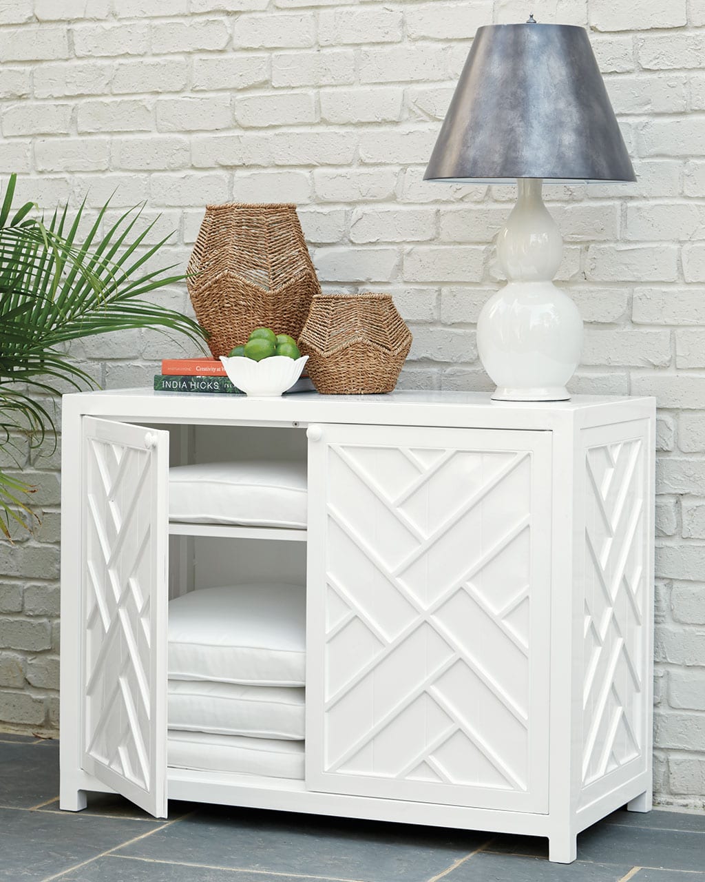 Miles Redd's outdoor console and table lamp from Ballard Designs