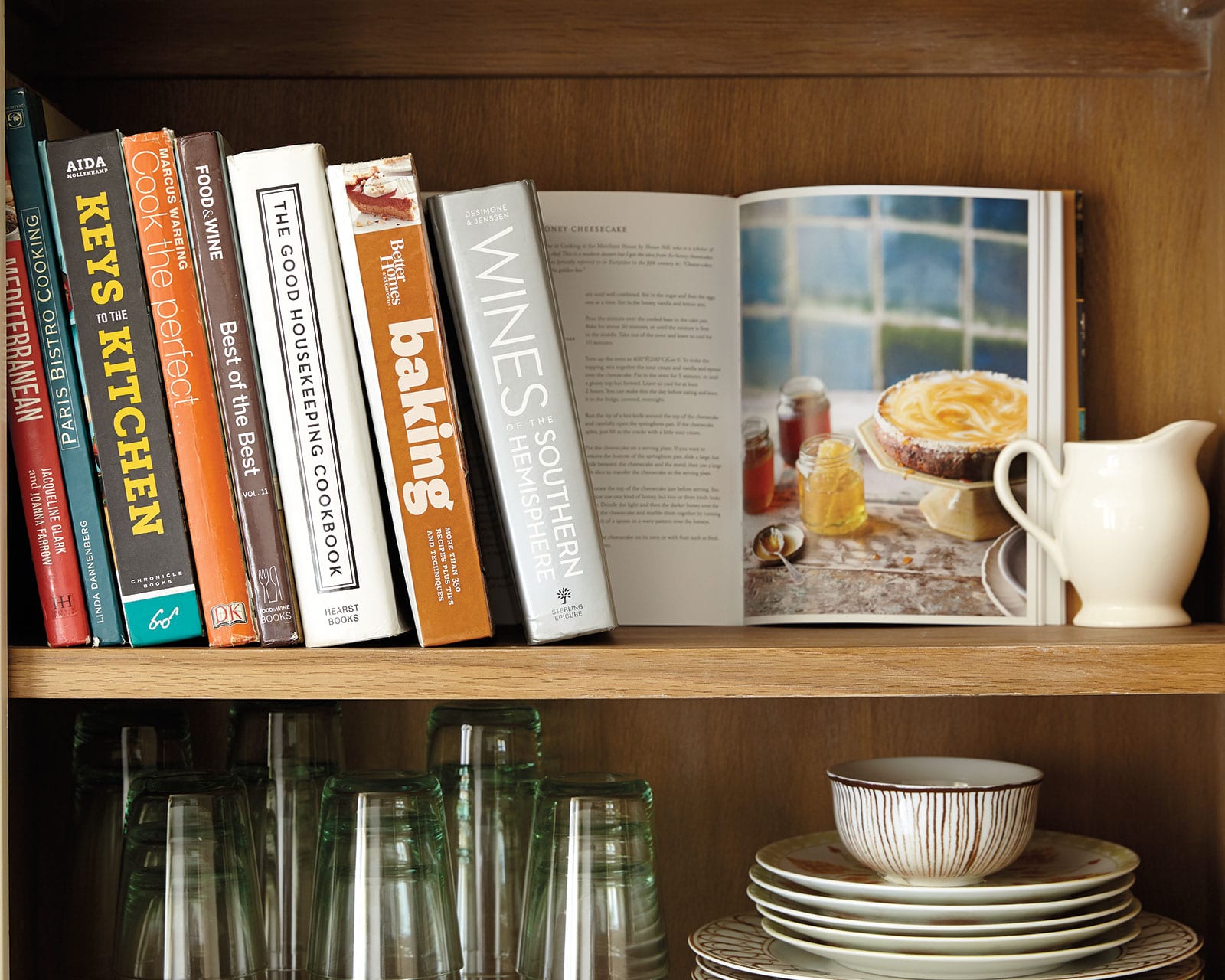 Style kitchen wall shelves with cookbooks