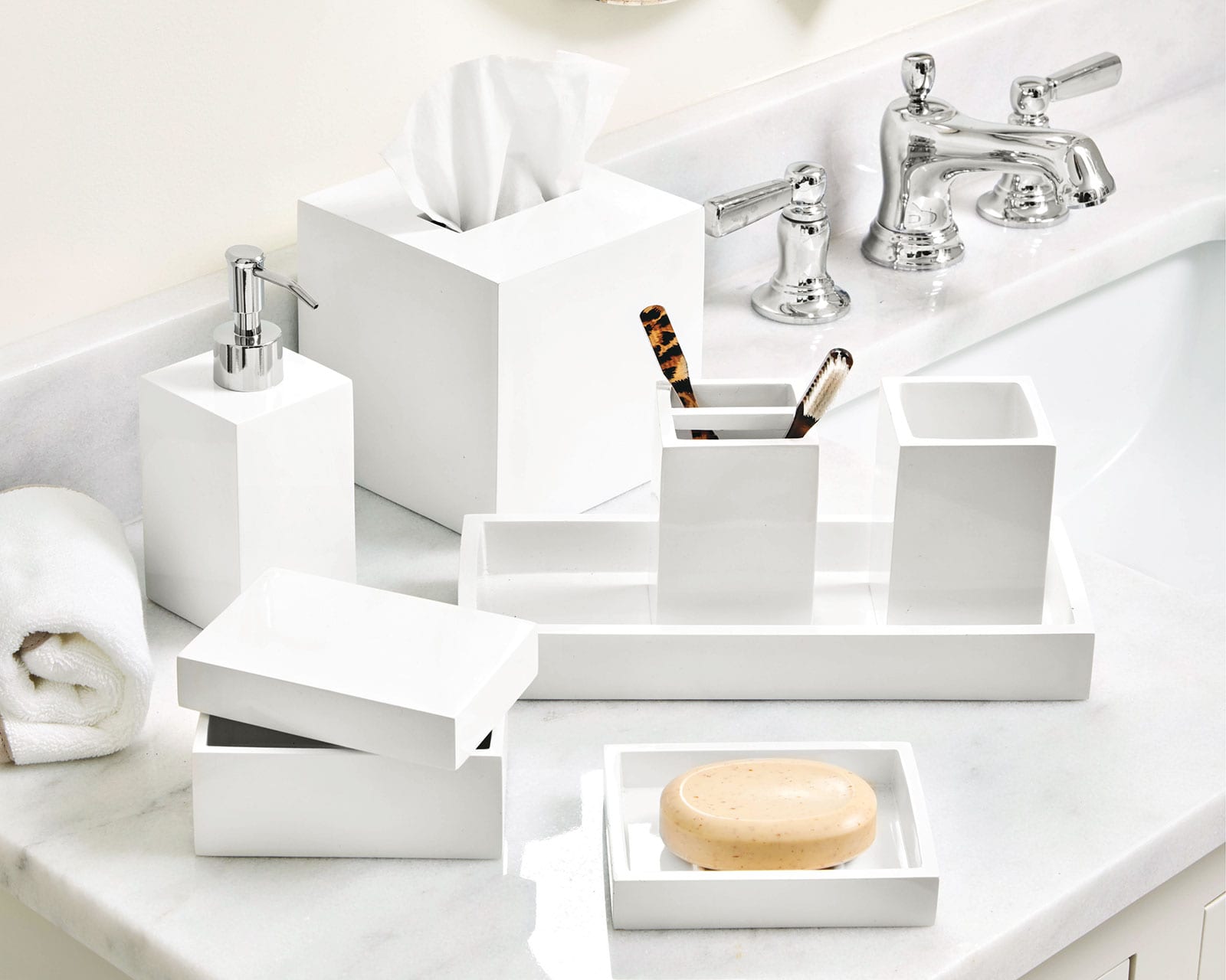 Suzanne Kasler lacquer bath accessories for Ballard Designs