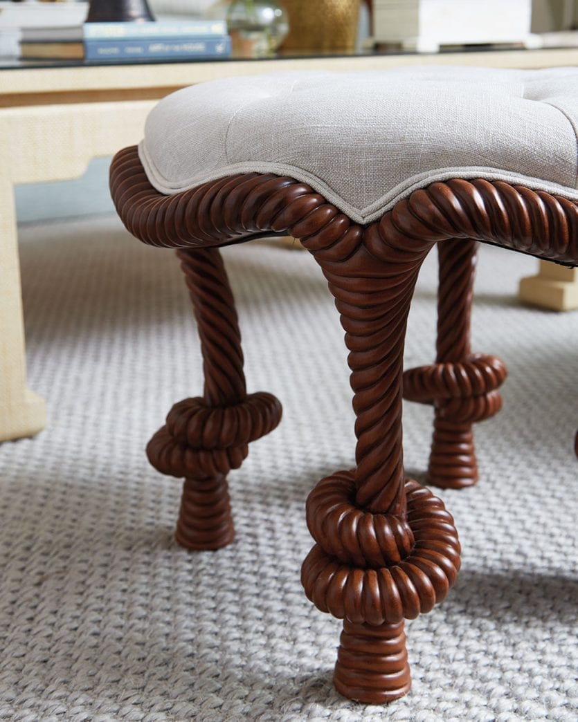 Rope knotted ottoman designed by Bunny Williams for Ballard Designs