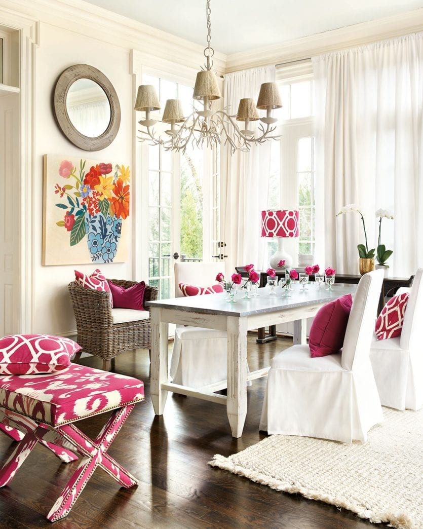 Dining room with too small rug | Ballard designs