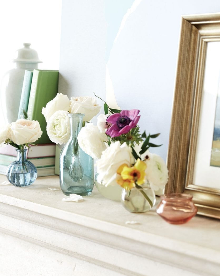 Mantel decorated with pastel accessories | Ballard Designs