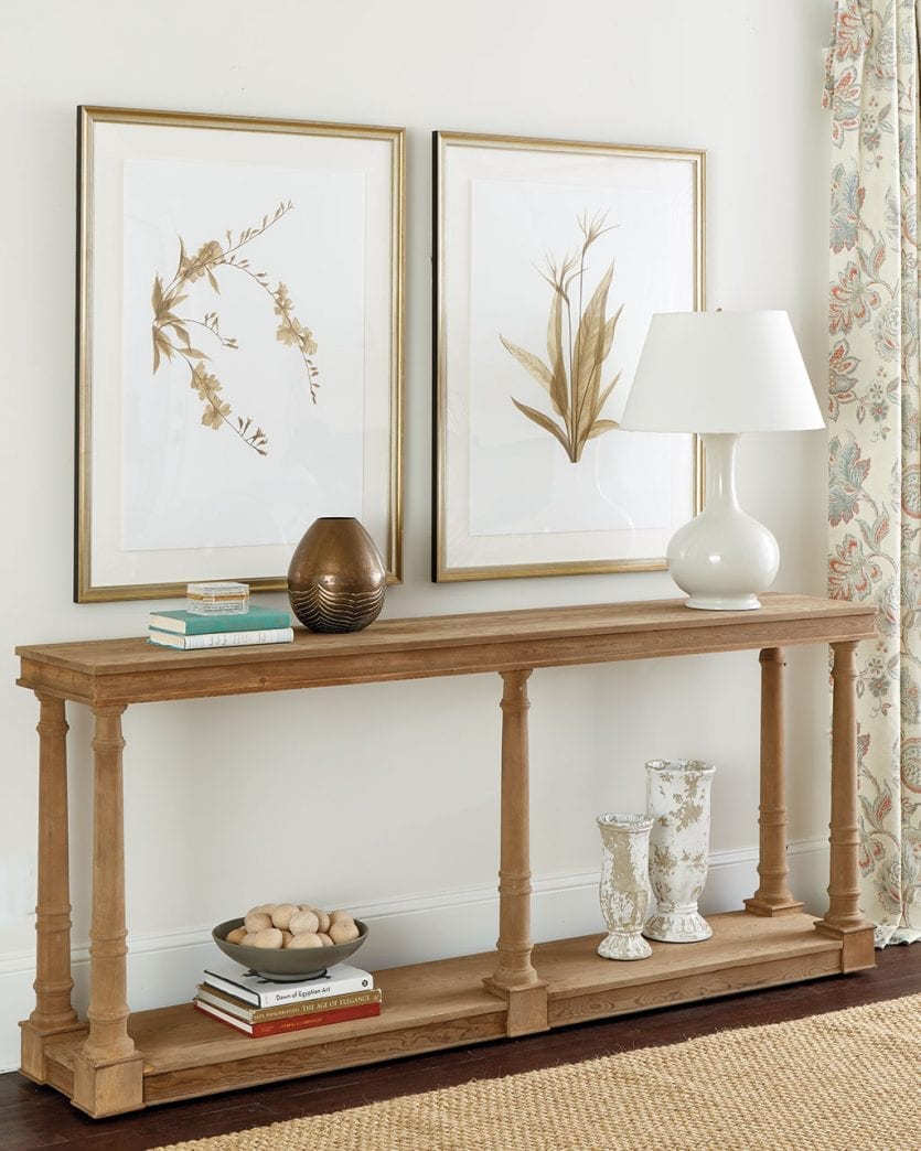 Botanical prints above console table | Ballard Designs