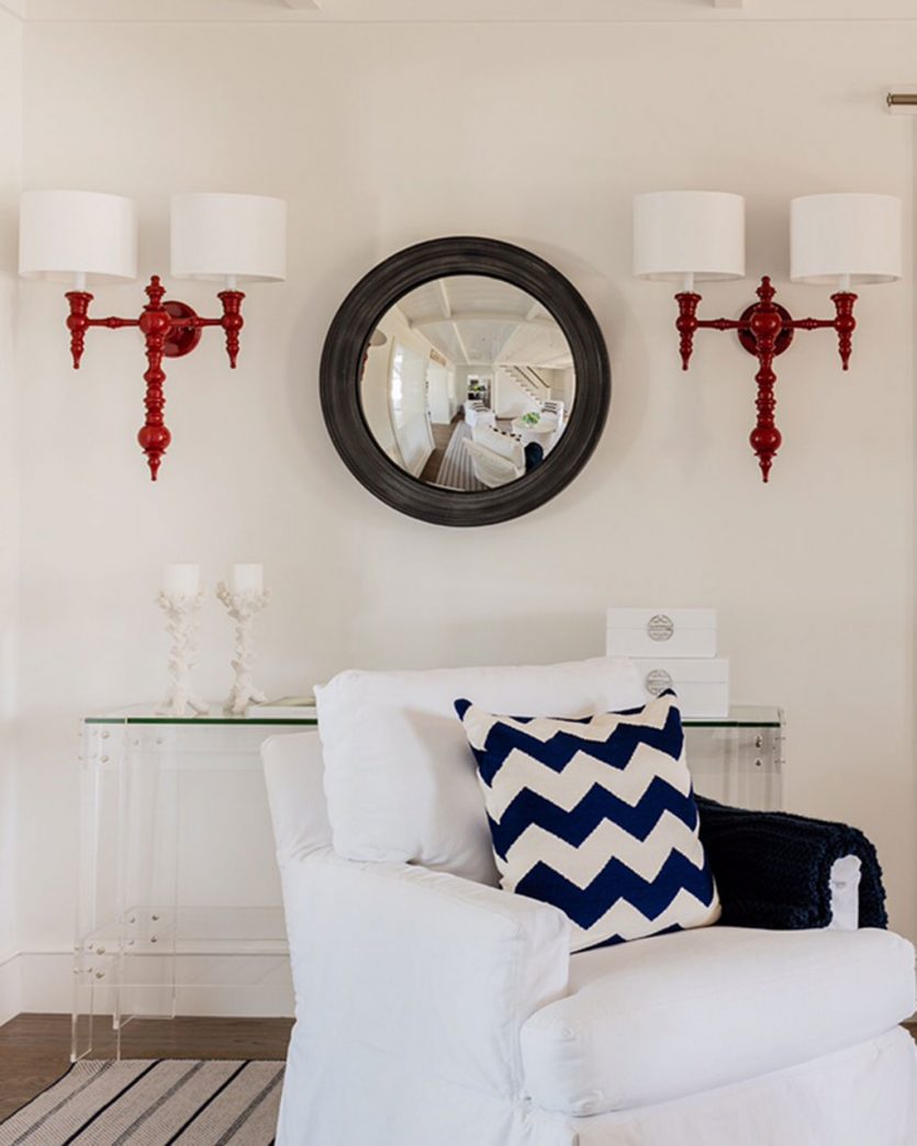 Red Dunes and Duchess sconces in living room