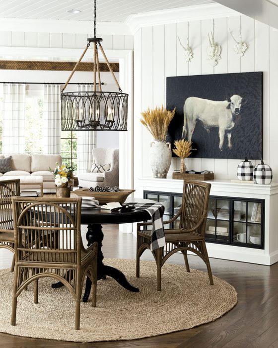 Farmhouse inspired decor in casual dining room from Ballard Designs