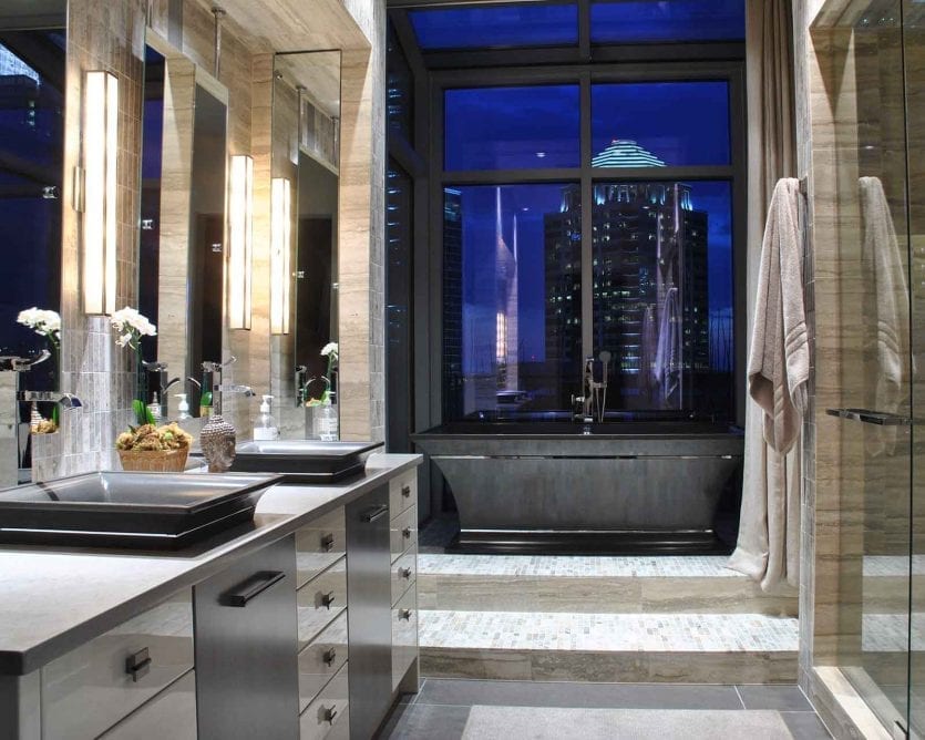 Matthew Quinn and Ric Parrish's penthouse bathroom in Atlanta