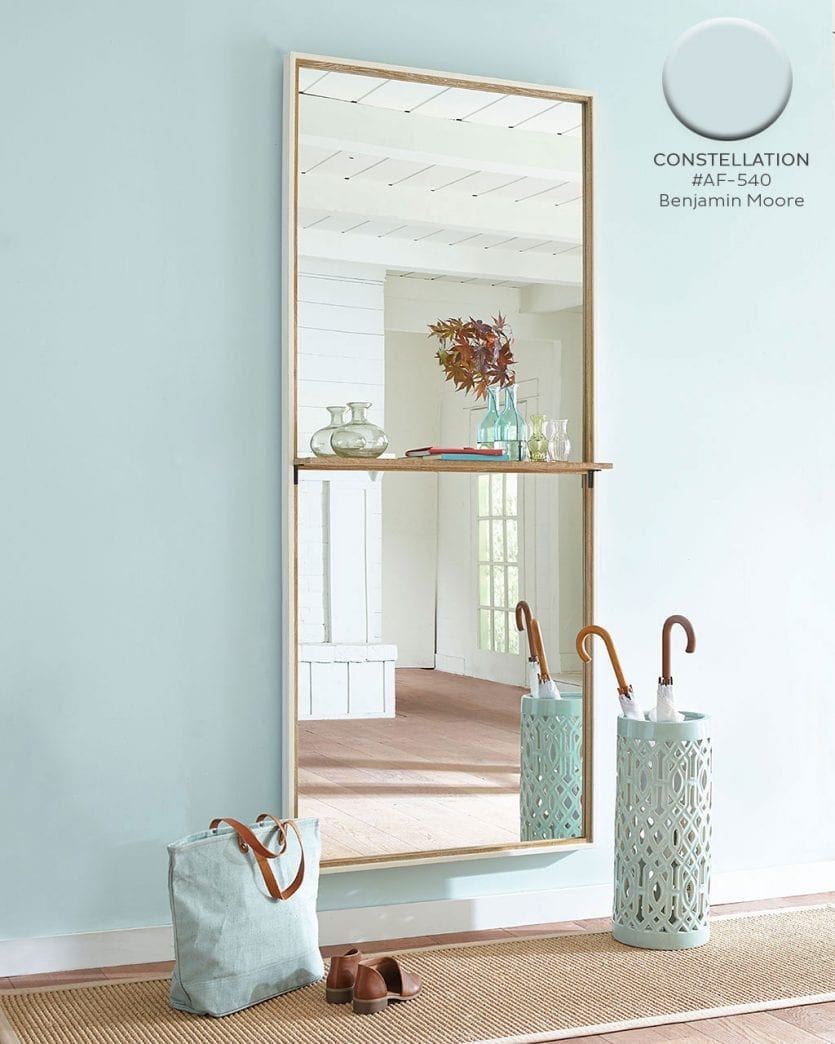 Benjamin Moore's Constellation light blue paint color in Ballard Designs entryway