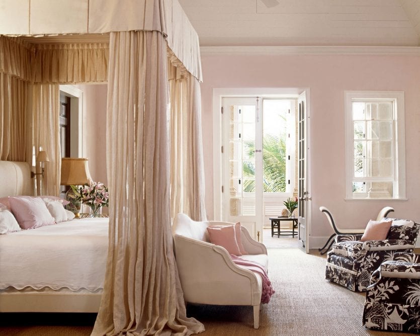 Blush pink bedroom designed by interior designer Amanda Lindroth