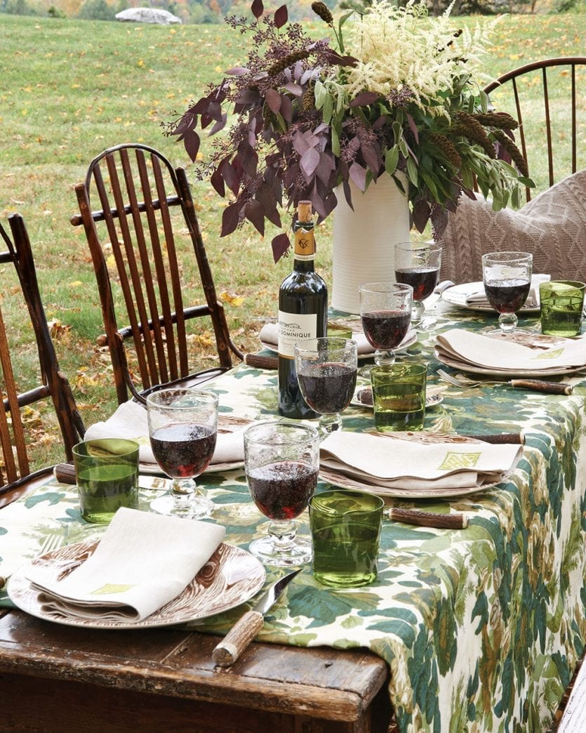 Dark green and wine colored table from Living Floral