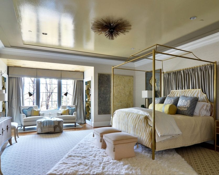 Glamourous bedroom in neutral tones designed by Susan Jamieson and Bridget Beari Designs