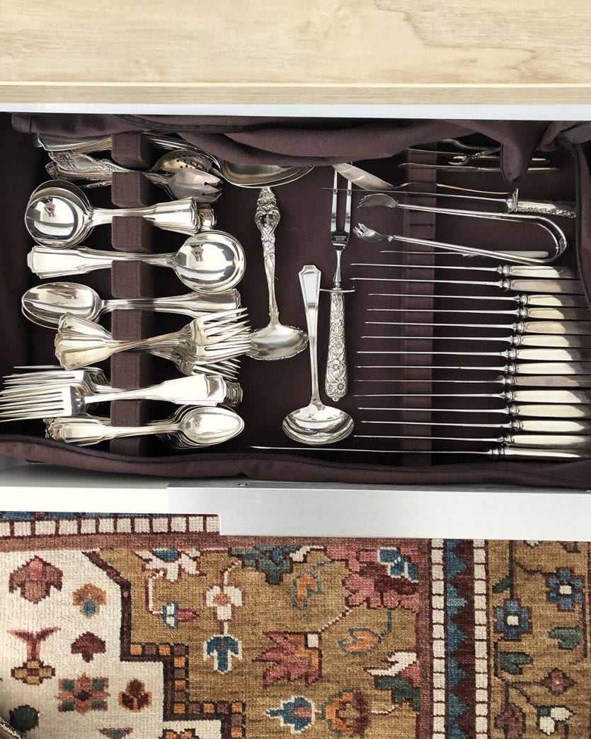 Sterling silverware organizer in narrow drawer