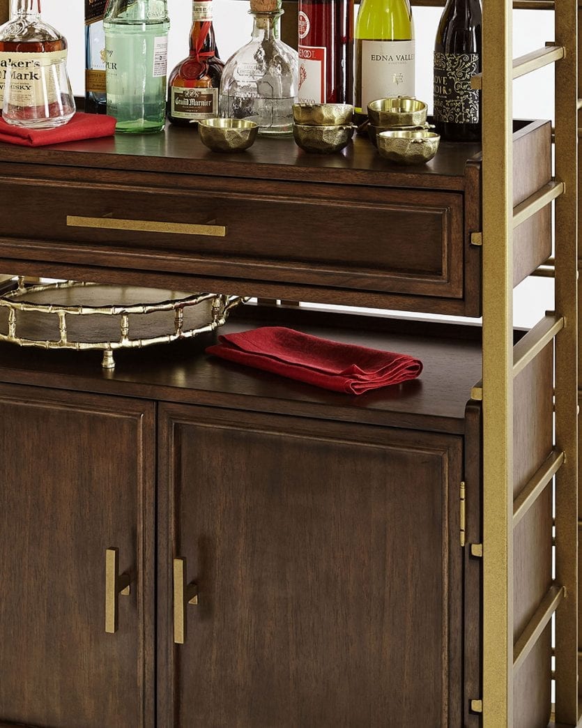 Entertaining ideas with Marceau Bar cabinet detail shot from Ballard Designs