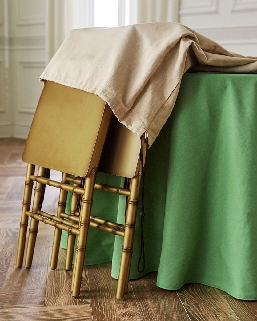 Pack folding chairs into a storage bag until your next gathering