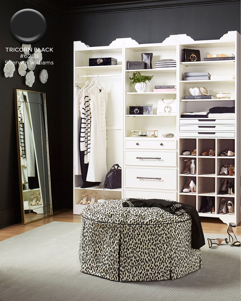 Black and white closet with Sherwin Williams Tricorn Black