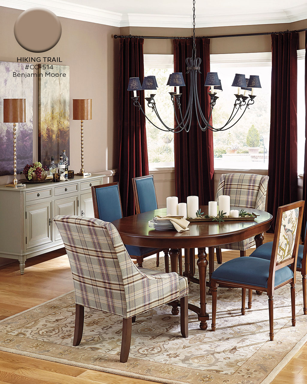 Traditional dining room with Benjamin Moore's Hiking Trail