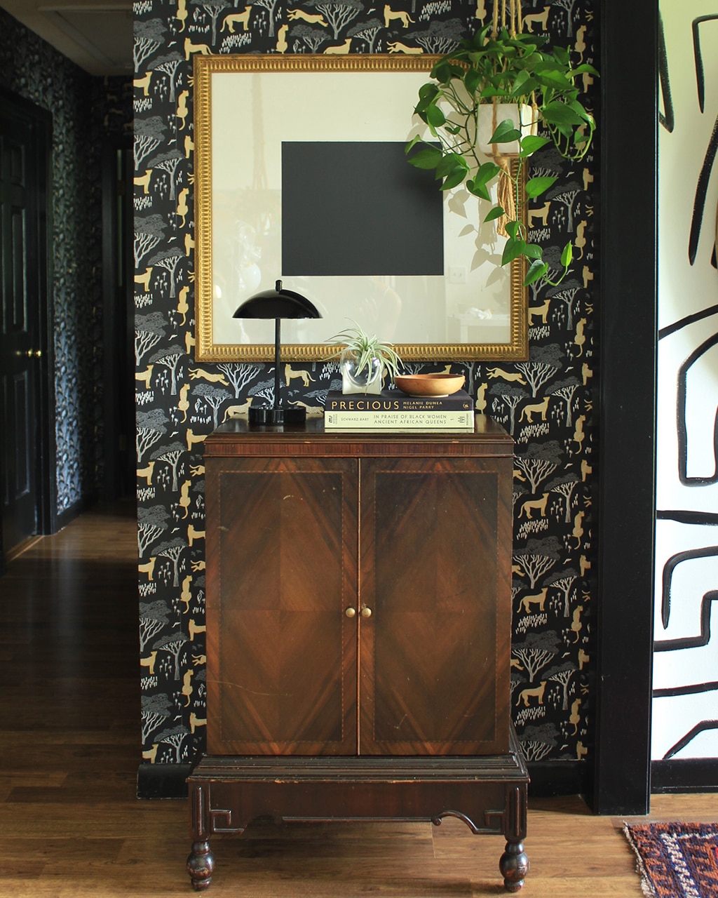 Wallpapered entry at Carmeon Hamilton's Memphis home